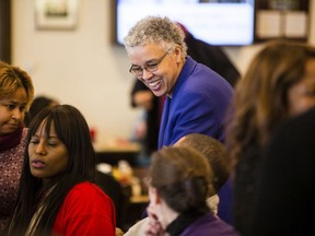 Chicago mayoral candidate Toni Preckwinkle greets people at Manny's Deli, Tuesday, Feb. 26, 2019, during the Chicago municipal election. Cook County Board President Preckwinkle will face former federal prosecutor Lori Lightfoot in a runoff to become Chicago's next mayor. The race will guarantee the nation's third-largest city will be led the next four years by an African-American woman.
