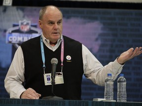 Pittsburgh Steelers general manager Kevin Colbert speaks during a press conference at the NFL football scouting combine in Indianapolis, Wednesday, Feb. 27, 2019.