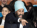 NDP leader Jagmeet Singh celebrates his Burnaby South byelection win in Burnaby, B.C., Feb. 25, 2019.