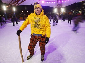 Steve McNeil is photographed as he skates during his fundraising skate at the Forks in Winnipeg Wednesday, February 20, 2019. He is skating for 19 hours and 26 minutes raising funds and to bring awareness for the local Alzheimer's Society in seven cities throughout Canada.