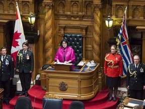 British Columbia Lieutenant Governor Janet Austin delivers the Speech from the Throne in the B.C. Legislature in Victoria, B.C., Tuesday, Feb. 12, 2019.