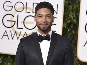 In this Jan. 10, 2016 file photo, actor and singer Jussie Smollett arrives at the 73rd annual Golden Globe Awards in Beverly Hills, Calif.