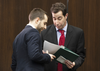 Chair Anthony Housefather speaks with an aide before a meeting of the Commons Justice Committee in Ottawa, Feb. 13, 2019.