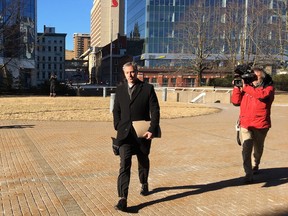 Nova Scotia Progressive Conservative Leader Tim Houston arrives at Nova Scotia Supreme Court in Halifax on Monday, February 11, 2019.