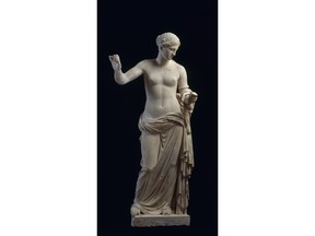 This image made available on Monday Feb. 4, 2019 by the Louvre Museum shows a marble statue of "Venus of Arles" from late 1st century A.D.. A Geneva art museum said on Monday, Feb. 4, 2019, that Facebook had prohibited it from promoting an upcoming exhibit entitled "Caesar and the Rhone" on the social media platform with an image of the statue, citing concerns about nudity.