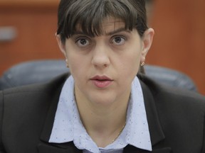 FILE -- In this Jan. 31, 2017 file photo, Romanian chief anti-corruption prosecutor Laura Codruta Kovesi speaks during an interview with The Associated Press in Bucharest, Romania. A European Parliament committee on Wednesday, Feb. 27, 2019, has picked Kovesi to head a new prosecutor's office fighting fraud, despite fierce opposition from her own government.