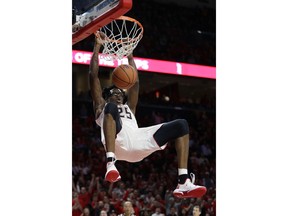 Maryland forward Jalen Smith dunks during the second half of the team's NCAA college basketball game against Purdue, Tuesday, Feb. 12, 2019, in College Park, Md. Maryland won 70-56.