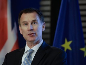 British Foreign Secretary Jeremy Hunt delivers a speech about Britain and Europe at the Konrad-Adenauer-Foundation in Berlin, Germany, Wednesday, Feb. 20, 2019.