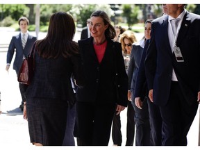 High Representative of the European Union for Foreign Affairs and Security Policy Federica Mogherini arrives for the the inaugural meeting of the International Contact Group on Venezuela, in Montevideo, Uruguay, Thursday, Feb. 7, 2019.