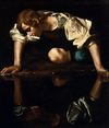 Narcissus by Caravaggio, circa 1594-1596.