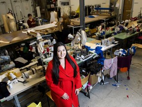 Fashion designer Lesley Hampton poses for a photograph in a shared fashion space at the Toronto Fashion Incubator in Toronto on Monday, February 4, 2019. Emerging designer Lesley Hampton has woven fashion with activism ever since she launched her brand three years ago.