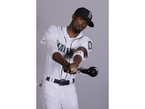 FILE - This is a Feb. 18, 2019, file photo showing Dee Gordon of the Seattle Mariners baseball team. Gordon is healthy again and back at his normal position. He expects to be back up to speed in his second season with the Mariners.