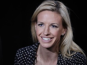 FILE - In this May 30, 2018, file photo, Aly Wagner talks during an interview in New York. JP Dellacamera and former U.S. midfielder Aly Wagner will be Fox's lead broadcast team for the Women's World Cup in France. The announcement comes 100 days before the tournament opens June 7 with a matchup of France and South Korea. Fox said Wednesday, Feb. 27, 2019, that 22 matches will be broadcast on the main Fox network, 27 on FS1 and three on FS2.