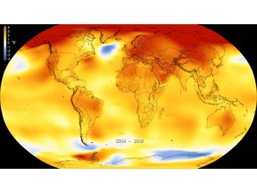 This map made available by NASA in February 2019 shows global surface temperature anomalies for 2014-2018. Higher than normal temperatures are shown in red and lower than normal temperatures are shown in blue. Two U.S. agencies, the United Kingdom Met Office and the World Meteorological Organization analyzed global temperatures in slightly different ways, but each came to the same conclusion on Wednesday, Feb. 6, 2019: 2018 was the fourth-warmest year on record behind 2016, 2015 and 2017.