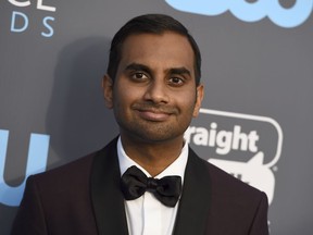 FILE - In this Jan. 11, 2018 file photo, Aziz Ansari arrives at the 23rd annual Critics' Choice Awards at the Barker Hangar in Santa Monica, Calif.  Ansari said at a standup show in New York that a sexual misconduct allegation was humiliating, but he hopes he's become better since. It was the comedian and actor's first public discussion of the issue since a written statement in the immediate aftermath of a story in January 2018 on the website Babe.net in which an unidentified accuser wrote that Ansari acted improperly on a date.