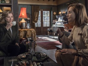 This image released by Focus Features shows Chloë Grace Moretz, left, and Isabelle Huppert in a scene from "Greta."