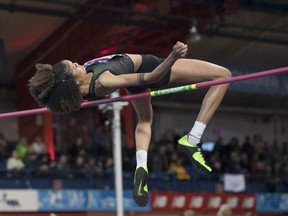 Vashti Cunningham, daughter of former NFL quarterback Randall Cunningham, competes in the in the Women's John Thomas High Jump event during the Millrose Games track and field meet, Saturday, Feb. 9, 2019, in New York.