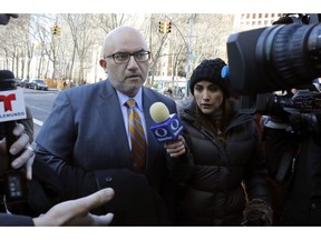 Eduardo Balarezo, a defense attorney for Joaquin "El Chapo" Guzman, arrives at federal court, in New York, Wednesday, Feb. 6, 2019. A jury is deliberating at the U.S. trial of the infamous Mexican drug lord.