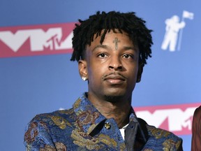 FILE - In this Aug. 20, 2018, file photo, 21 Savage poses in the press room at the MTV Video Music Awards at Radio City Music Hall in New York. A lawyer for 21 Savage says Wednesday, Feb. 13, 2019, that the Grammy-nominated rapper, whose given name is She'yaa Bin Abraham-Joseph, has been released on on $100,000 bond from the Irwin County Detention Center in Ocilla, Ga.