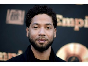 FILE - In this May 20, 2016 file photo, actor and singer Jussie Smollett attends the "Empire" FYC Event in Los Angeles. Terrence Howard, the actor who plays Jussie Smollett's father on 'Empire,' has expressed support for his fellow cast member on social media. Smollett, who is black and gay, is charged with filing a false police report in January 2019 when he said he was attacked in Chicago by two masked men who used derogatory language and put a rope around his neck.