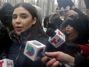 Emma Coronel Aispuro, wife of Joaquin "El Chapo" Guzman, leaves federal court in New York, Tuesday, Feb. 12, 2019. On Tuesday, Mexico's most notorious drug lord was convicted of running an industrial-scale smuggling operation after a three-month trial packed with Hollywood-style tales of grisly killings, political payoffs, cocaine hidden in jalapeno cans, jewel-encrusted guns and a naked escape with his mistress through a tunnel.