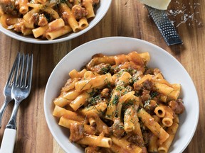 This undated photo provided by America's Test Kitchen in February 2019 shows Ziti with Fennel and Italian Sausage in Brookline, Mass. This recipe appears in the cookbook "All-Time Best Sunday Suppers."