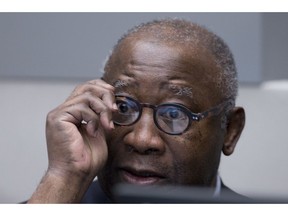 In this Thursday, Jan. 28, 2016 image, former Ivory Coast president Laurent Gbagbo waits for the start of his trial at the International Criminal Court in The Hague, Netherlands. Appeals judges at the International Criminal Court are listening to legal arguments Friday Feb. 1, 2019, on whether to immediately release former Ivory Coast President Laurent Gbagbo and former Youth Minister Charles Ble Goude following their acquittal last month on charges of involvement in deadly violence that erupted following their country's disputed 2010 presidential election.