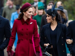Queen Elizabeth, accompanied by members of the Royal Family, attends the Christmas Day service at St. Mary Magdalene Church at Sandringham  Featuring: Meghan Duchess of Sussex, Meghan Markle, Catherine Duchess of Cambridge, Catherine Middleton, Kate Middleton