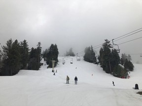 Skiers take to the slopes at Snow Summit ski resort in Big Bear Lake, Calif., on Friday, Feb. 1, 2019. A powerful storm heading toward California is expected to produce heavy rainfall, damaging winds, localized stream flooding and heavy snow in the Sierra Nevada. Forecasters say rain will arrive in the north late Friday afternoon and reach the south late in the night, and last through Saturday night.