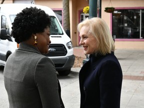 U.S. Sen. Kirsten Gillibrand talks with Jennifer Clyburn Reed ahead of a women's luncheon Reed hosted for her in Columbia, S.C, on Saturday, Feb. 9, 2019. The New York Democrat is spending three days in the critical early-voting state of South Carolina as she explores a 2020 run for president.