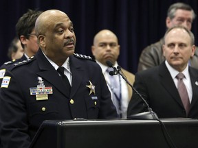 Chicago Police Supt. Eddie Johnson speaks during a press conference at CPD headquarters, Thursday, Feb. 21, 2019, in Chicago, after actor Jussie Smollett turned himself in on charges of disorderly conduct and filing a false police report. The "Empire" staged a racist and homophobic attack because he was unhappy about his salary and wanted to promote his career, Johnson said Thursday.