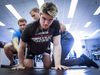 Humboldt Broncos bus crash survivor Ryan Straschnitzki, at a physiotherapy session with kinesiologist Kirill Dubrovskiy, left, and physiotherapist Nelson Morela in Calgary on Aug. 20, 2018.