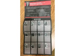 A Liberal member of Parliament is apologizing for putting out a calendar, shown in Winnipeg, Wednesday, Feb.6, 2019 that features notable Canadians -- all of whom are men. Robert-Falcon Ouellette, who represents the riding of Winnipeg Centre, recently sent a calendar by mail to his constituents that profiled 12 Canadians.