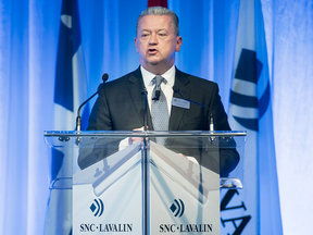 SNC-Lavalin President and CEO Neil Bruce speaks at the company's annual general meeting in Montreal, May 3, 2018.