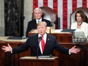 U.S. President Donald Trump delivers his State of the Union address to a joint session of Congress on Capitol Hill, as Vice President Mike Pence and Speaker of the House Nancy Pelosi watch, Feb. 5, 2019.