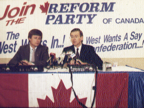 'The West Wants In!' Reform Party Leader Preston Manning, right, and Stephen Harper in 1988.