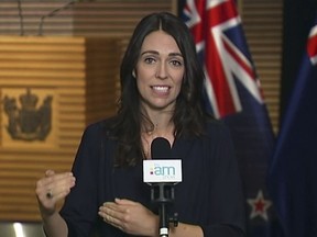 In this image made from a video, New Zealand Prime Minister Jacinda Ardern speaks during an interview in Wellington, New Zealand Tuesday, Feb. 19, 2019. Ardern said that no final decision has been made on whether Huawei equipment can be used in a planned network upgrade. (NEWSHUB via AP)