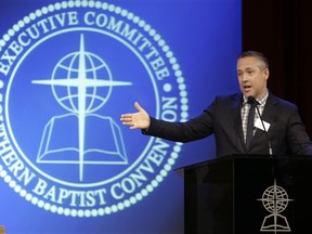 Southern Baptist Convention President J.D. Greear speaks to the denomination's executive committee Monday, Feb. 18, 2019, in Nashville, Tenn. Just days after a newspaper investigation revealed hundreds of sexual abuse cases by Southern Baptist ministers and lay leaders over the past two decades, Greear spoke about plans to address the problem.