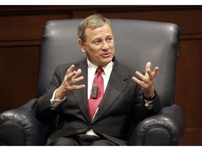 Supreme Court Chief Justice John Roberts answers questions during an appearance at Belmont University Wednesday, Feb. 6, 2019, in Nashville, Tenn.