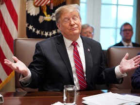 President Donald Trump speaks during a cabinet meeting in the White House on February 12, 2019.