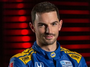 IndyCar driver Alexander Rossi is interviewed during IndyCar auto racing media day, Monday, Feb. 11, 2019, in Austin, Texas.