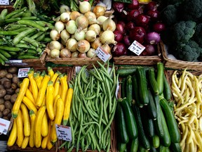 Organically grown vegetables for sale at Borough Market in London.
