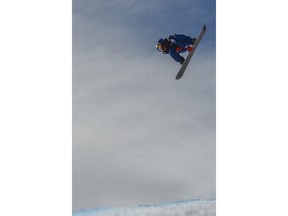 Scotty James, of Australia, competes during the men's snowboard halfpipe final at the freestyle ski and snowboard world championships, Friday, Feb. 8, 2019, in Park City, Utah.