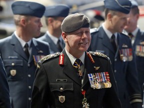 Chief of Defence Staff General Jonathan Vance inspects the guard at a Royal Canadian Air Force (RCAF) change of command ceremony in Ottawa on Friday, May 4, 2018.