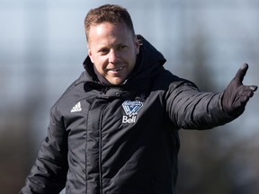 Vancouver Whitecaps head coach Marc Dos Santos gestures during MLS soccer practice in Vancouver, on Tuesday February 26, 2019. The team is scheduled to open the 2019 season Saturday against Minnesota United.