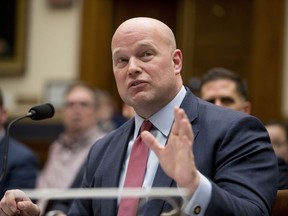 In this Feb. 8, 2019, photo, acting Attorney General Matthew Whitaker speaks during a House Judiciary Committee hearing on Capitol Hill in Washington. House Judiciary Committee Chairman Jerrold Nadler says many of the answers that Whitaker gave his committee in a hearing last week were "unsatisfactory, incomplete or contradicted by other evidence" and is asking for further clarification.