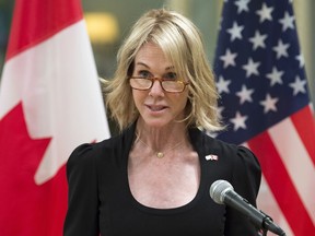 FILE - In this Oct. 23, 2017, file photo, United States Ambassador to Canada Kelly Knight Craft speaks after presenting her credentials during a ceremony at Rideau Hall in Ottawa.