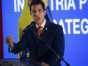 Venezuela's self-proclaimed interim president Juan Guaido, speaks during an economic forum in Caracas, Venezuela.