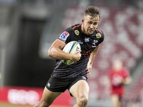 Jeremy Ward of the Sharks in action during the Super Rugby match between the Sunwolves and the Sharks at Singapore National Stadium, in Singapore, Saturday, Feb. 16, 2019.