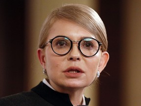 Former Ukrainian Prime Minister Yulia Tymoshenko speaks during her interview for The Associated Press in Kiev, Ukraine, Monday, Feb. 4, 2019.Tymoshenko, who is running for president in next month's election, has accused President Petro Poroshenko of corruption.